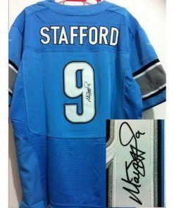 Nike Detroit Lions #9 Matthew Stafford Blue Team Color Men's Stitched NFL Elite Autographed Jersey Men's