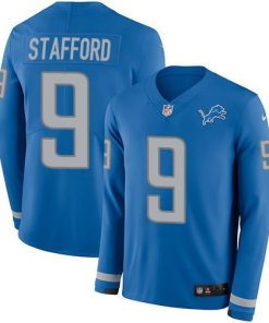 Nike Detroit Lions #9 Matthew Stafford Blue Team Color Men's Stitched NFL Limited Therma Long Sleeve Jersey Men's
