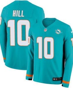 Nike Dolphins #10 Tyreek Hill Aqua Green Team Color Men's Stitched NFL Limited Therma Long Sleeve Jersey