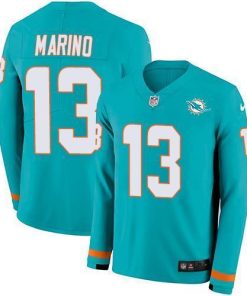 Nike Dolphins #13 Dan Marino Aqua Green Team Color Men's Stitched NFL Limited Therma Long Sleeve Jersey