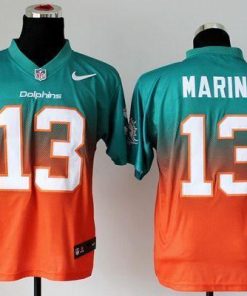 Nike Dolphins #13 Dan Marino Aqua Green/Orange Men's Stitched NFL Elite Fadeaway Fashion Jersey