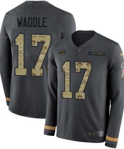 Nike Dolphins #17 Jaylen Waddle Anthracite Salute To Service Men's Stitched NFL Limited Therma Long Sleeve Jersey