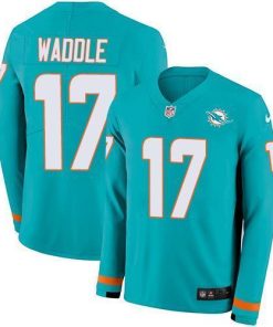 Nike Dolphins #17 Jaylen Waddle Aqua Green Team Color Men's Stitched NFL Limited Therma Long Sleeve Jersey