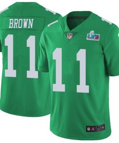 Nike Eagles #11 A.J. Brown Green Super Bowl LVII Patch Men's Stitched NFL Limited Rush Jersey