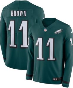 Nike Eagles #11 A.J. Brown Green Team Color Men's Stitched NFL Limited Therma Long Sleeve Jersey