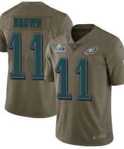 Nike Eagles #11 A.J. Brown Olive Super Bowl LVII Patch Men's Stitched NFL Limited 2017 Salute To Service Jersey
