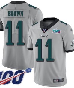 Nike Eagles #11 A.J. Brown Silver Super Bowl LVII Patch Men's Stitched NFL Limited Inverted Legend 100th Season Jersey