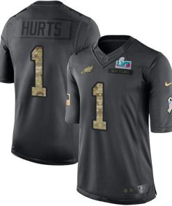 Nike Eagles #1 Jalen Hurts Black Super Bowl LVII Patch Men's Stitched NFL Limited 2016 Salute To Service Jersey