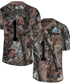 Nike Eagles #1 Jalen Hurts Camo Super Bowl LVII Patch Men's Stitched NFL Limited Rush Realtree Jersey