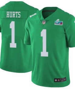 Nike Eagles #1 Jalen Hurts Green Super Bowl LVII Patch Men's Stitched NFL Limited Rush Jersey