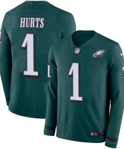 Nike Eagles #1 Jalen Hurts Green Team Color Men's Stitched NFL Limited Therma Long Sleeve Jersey