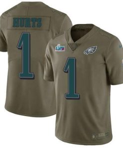 Nike Eagles #1 Jalen Hurts Olive Super Bowl LVII Patch Men's Stitched NFL Limited 2017 Salute To Service Jersey