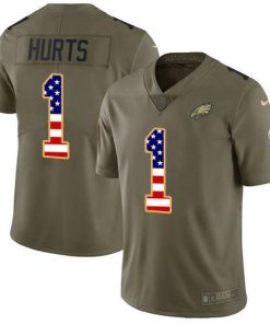 Nike Eagles #1 Jalen Hurts Olive/USA Flag Men's Stitched NFL Limited 2017 Salute To Service Jersey