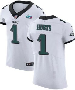 Nike Eagles #1 Jalen Hurts White Super Bowl LVII Patch Men's Stitched NFL New Elite Jersey