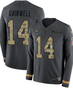 Nike Eagles #14 Kenneth Gainwell Anthracite Salute To Service Men's Stitched NFL Limited Therma Long Sleeve Jersey