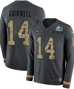 Nike Eagles #14 Kenneth Gainwell Anthracite Salute To Service Super Bowl LVII Patch Men's Stitched NFL Limited Therma Long Sleeve Jersey