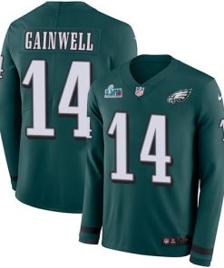 Nike Eagles #14 Kenneth Gainwell Green Team Color Super Bowl LVII Patch Men's Stitched NFL Limited Therma Long Sleeve Jersey