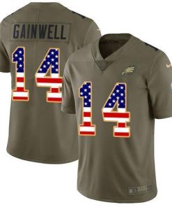 Nike Eagles #14 Kenneth Gainwell Olive/USA Flag Men's Stitched NFL Limited 2017 Salute To Service Jersey