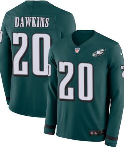 Nike Eagles #20 Brian Dawkins Midnight Green Team Color Men's Stitched NFL Limited Therma Long Sleeve Jersey