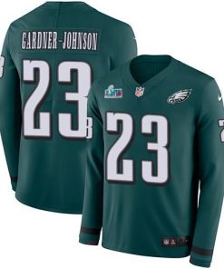 Nike Eagles #23 C.J. Gardner-Johnson Green Team Color Super Bowl LVII Patch Men's Stitched NFL Limited Therma Long Sleeve Jersey