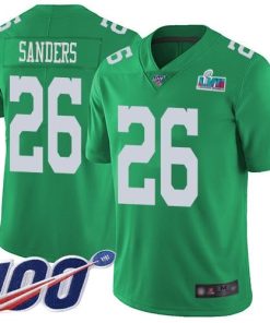 Nike Eagles #26 Miles Sanders Green Super Bowl LVII Patch Men's Stitched NFL Limited Rush 100th Season Jersey