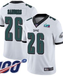 Nike Eagles #26 Miles Sanders White Super Bowl LVII Patch Men's Stitched NFL 100th Season Vapor Limited Jersey