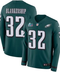 Nike Eagles #32 Reed Blankenship Green Team Color Super Bowl LVII Patch Men's Stitched NFL Limited Therma Long Sleeve Jersey