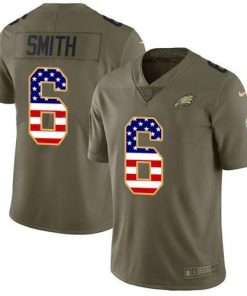 Nike Eagles #6 DeVonta Smith Olive/USA Flag Men's Stitched NFL Limited 2017 Salute To Service Jersey