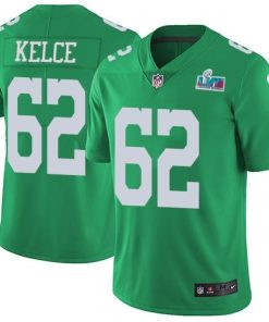 Nike Eagles #62 Jason Kelce Green Super Bowl LVII Patch Men's Stitched NFL Limited Rush Jersey