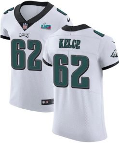 Nike Eagles #62 Jason Kelce White Super Bowl LVII Patch Men's Stitched NFL New Elite Jersey