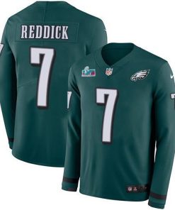Nike Eagles #7 Haason Reddick Green Team Color Super Bowl LVII Patch Men's Stitched NFL Limited Therma Long Sleeve Jersey
