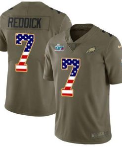 Nike Eagles #7 Haason Reddick Olive/USA Flag Super Bowl LVII Patch Men's Stitched NFL Limited 2017 Salute To Service Jersey