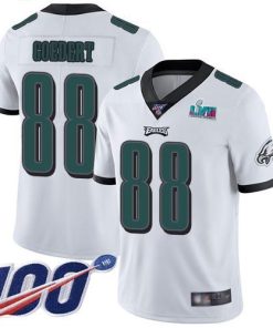 Nike Eagles #88 Dallas Goedert White Super Bowl LVII Patch Men's Stitched NFL 100th Season Vapor Limited Jersey