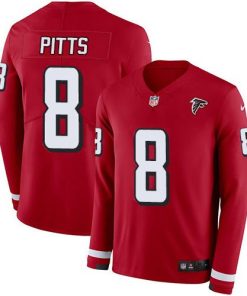 Nike Falcons #8 Kyle Pitts Red Team Color Men's Stitched NFL Limited Therma Long Sleeve Jersey