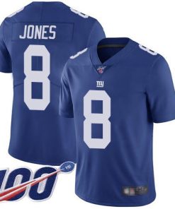 Nike Giants #8 Daniel Jones Royal Blue Team Color Men's Stitched NFL 100th Season Vapor Limited Jersey