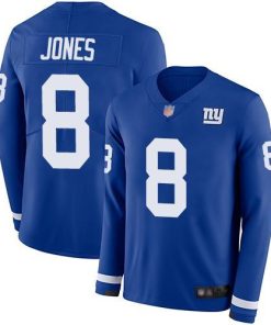 Nike Giants #8 Daniel Jones Royal Blue Team Color Men's Stitched NFL Limited Therma Long Sleeve Jersey