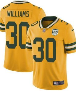 Nike Green Bay Packers #30 Jamaal Williams Yellow Men's 100th Season Stitched NFL Limited Rush Jersey Men's