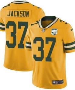 Nike Green Bay Packers #37 Josh Jackson Yellow Men's 100th Season Stitched NFL Limited Rush Jersey Men's