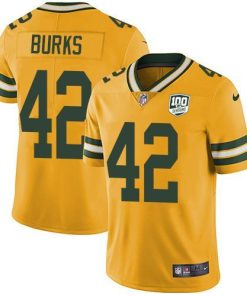 Nike Green Bay Packers #42 Oren Burks Yellow Men's 100th Season Stitched NFL Limited Rush Jersey Men's