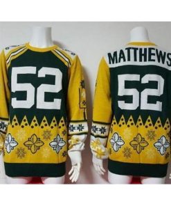 Nike Green Bay Packers #52 Clay Matthews Green/Yellow Men's Ugly Sweater Men's