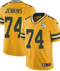 Nike Green Bay Packers #74 Elgton Jenkins Yellow Men's 100th Season Stitched NFL Limited Rush Jersey Men's