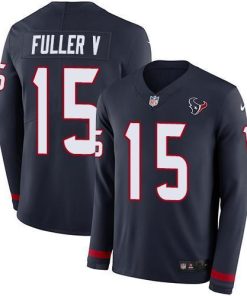 Nike Houston Texans #15 Will Fuller V Navy Blue Team Color Men's Stitched NFL Limited Therma Long Sleeve Jersey Men's