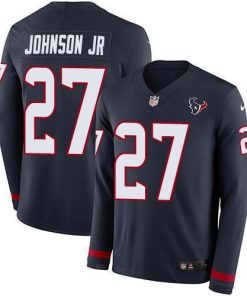 Nike Houston Texans #27 Duke Johnson Jr Navy Blue Team Color Men's Stitched NFL Limited Therma Long Sleeve Jersey Men's