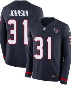 Nike Houston Texans #31 David Johnson Navy Blue Team Color Men's Stitched NFL Limited Therma Long Sleeve Jersey Men's