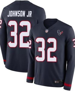 Nike Houston Texans #32 Lonnie Johnson Jr. Navy Blue Team Color Men's Stitched NFL Limited Therma Long Sleeve Jersey Men's