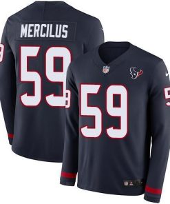 Nike Houston Texans #59 Whitney Mercilus Navy Blue Team Color Men's Stitched NFL Limited Therma Long Sleeve Jersey Men's