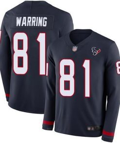 Nike Houston Texans #81 Kahale Warring Navy Blue Team Color Men's Stitched NFL Limited Therma Long Sleeve Jersey Men's