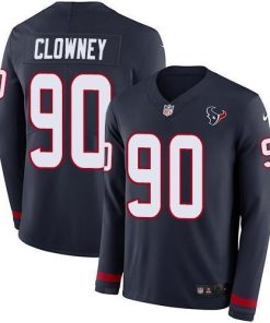 Nike Houston Texans #90 Jadeveon Clowney Navy Blue Team Color Men's Stitched NFL Limited Therma Long Sleeve Jersey Men's