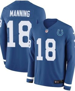 Nike Indianapolis Colts #18 Peyton Manning Royal Blue Team Color Men's Stitched NFL Limited Therma Long Sleeve Jersey Men's