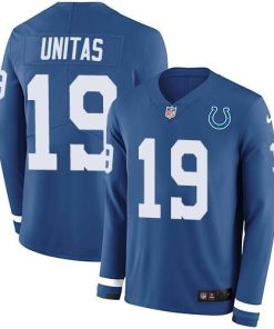 Nike Indianapolis Colts #19 Johnny Unitas Royal Blue Team Color Men's Stitched NFL Limited Therma Long Sleeve Jersey Men's